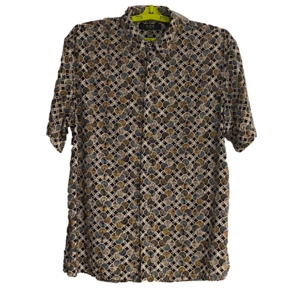 AXIS La Shirt 100% Silk Short Sleeve Geometric Design Men’s XL